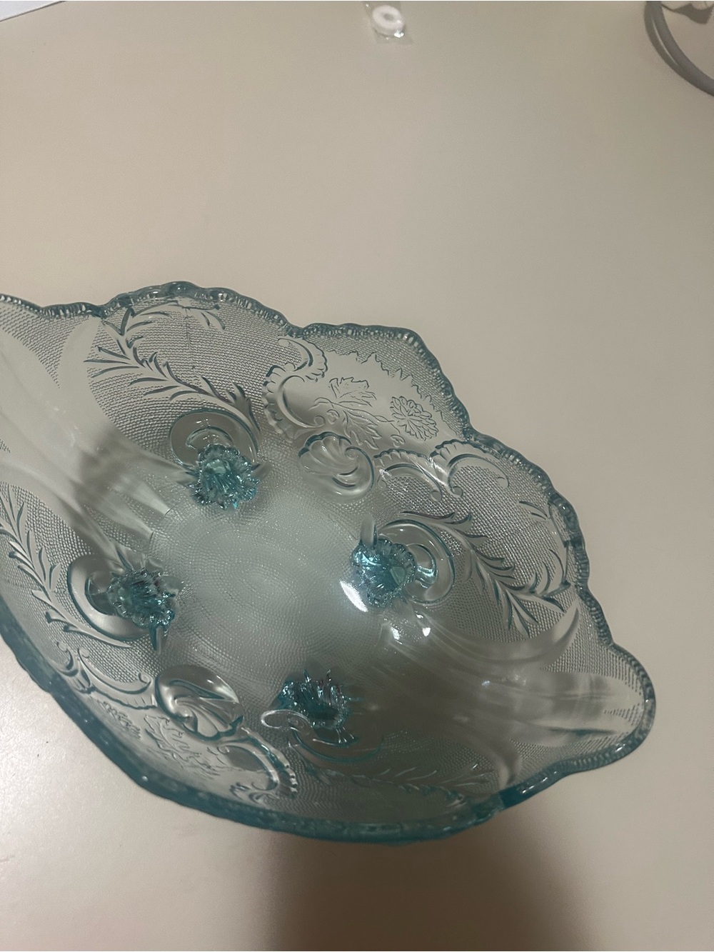 Tiara Aqua Blue Pressed Glass Decorative Bowl